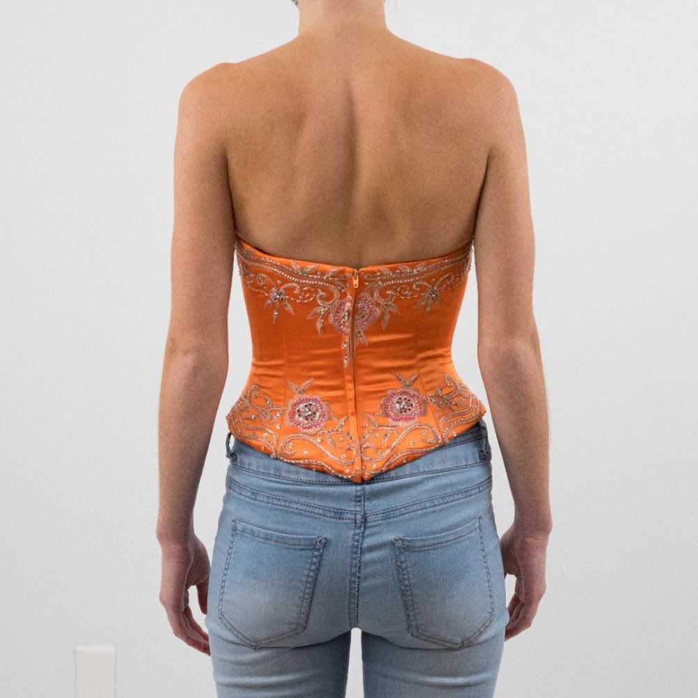 Vintage XXS Embellished Bustier Corset Top Orange - Picture 5 of 7